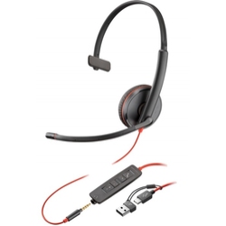 Poly Blackwire 3215 Monaural USB-C Headset +3.5mm Plug +USB-C/A Adapter [8X227AA] - Гарнитура